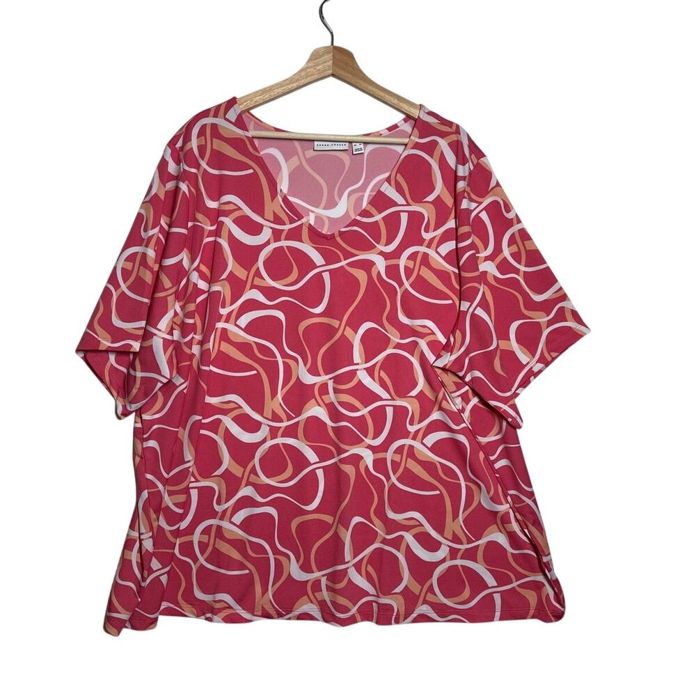 Susan Graver Printed Butterknit V-Neck Elbow Sleeve Top Sz 4X Colorful Stretch